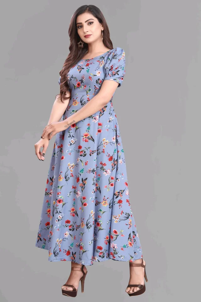 Women A-line Multicolor Maxi/Full Length Dress
- Periwinkle Gray, 4XL
