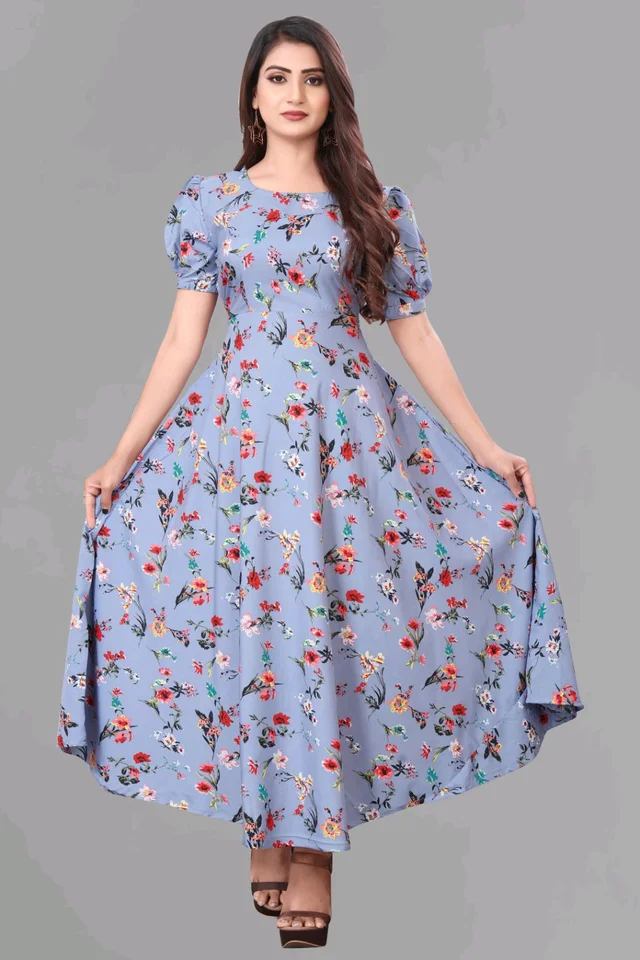 Women A-line Multicolor Maxi/Full Length Dress
- Periwinkle Gray, 5XL