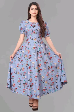Women A-line Multicolor Maxi/Full Length Dress
- Periwinkle Gray, 5XL