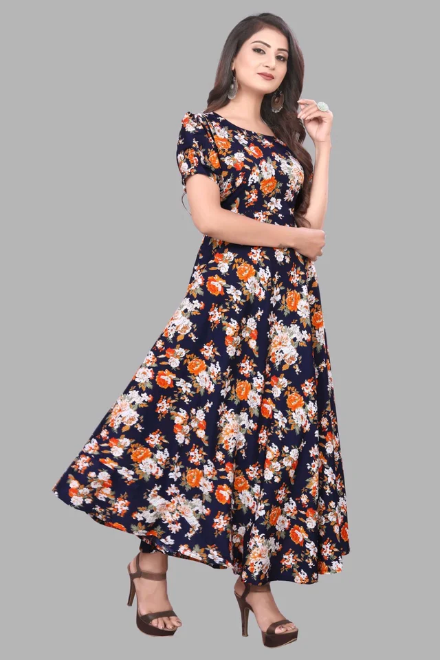 Women A-line Multicolor Maxi/Full Length Dress
- Steel Gray, 3XL