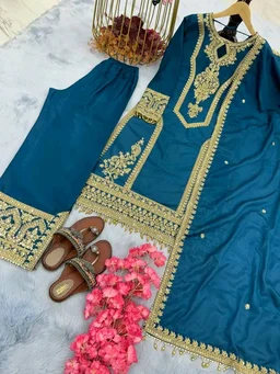 Heavy Chinon Silk kurti Eith Embroidered salwar And Dupatta Set
- Regal Blue, XXL