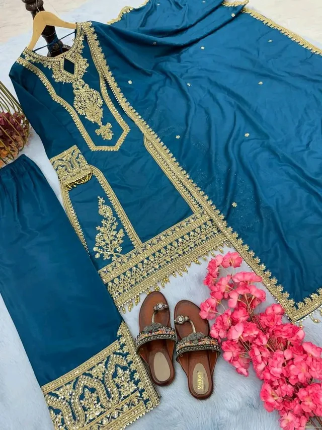 Heavy Chinon Silk kurti Eith Embroidered salwar And Dupatta Set
- Regal Blue, XXXL