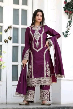 Heavy Chinon Silk kurti Eith Embroidered salwar And Dupatta Set
- Tawny Port, L