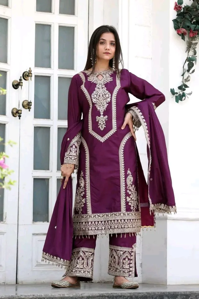Heavy Chinon Silk kurti Eith Embroidered salwar And Dupatta Set
- Tawny Port, XXXL