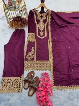 Heavy Chinon Silk kurti Eith Embroidered salwar And Dupatta Set
- Tawny Port, XXXL