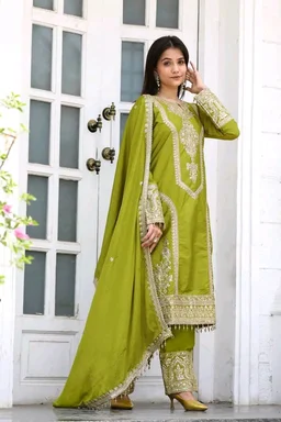 Heavy Chinon Silk kurti Eith Embroidered salwar And Dupatta Set
- Lemon Ginger, XXL