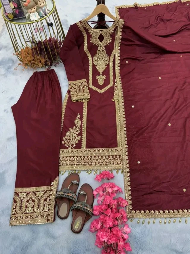 Heavy Chinon Silk kurti Eith Embroidered salwar And Dupatta Set
- Heath, XXXL