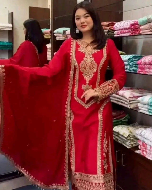 Heavy Chinon Silk kurti Eith Embroidered salwar And Dupatta Set
- Cardinal, XL