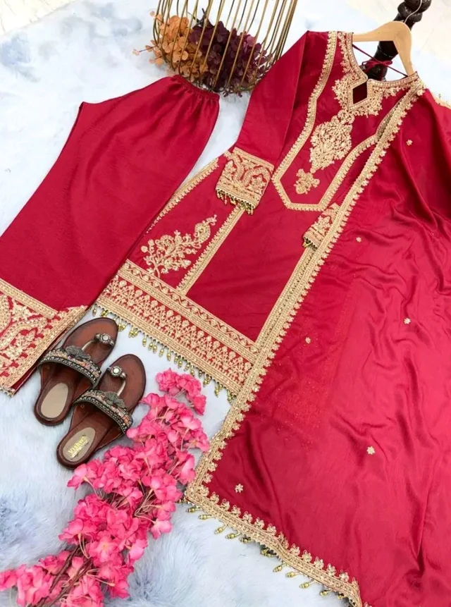 Heavy Chinon Silk kurti Eith Embroidered salwar And Dupatta Set
- Cardinal, XXL