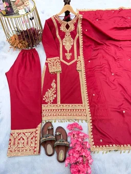 Heavy Chinon Silk kurti Eith Embroidered salwar And Dupatta Set
- Cardinal, XXXL