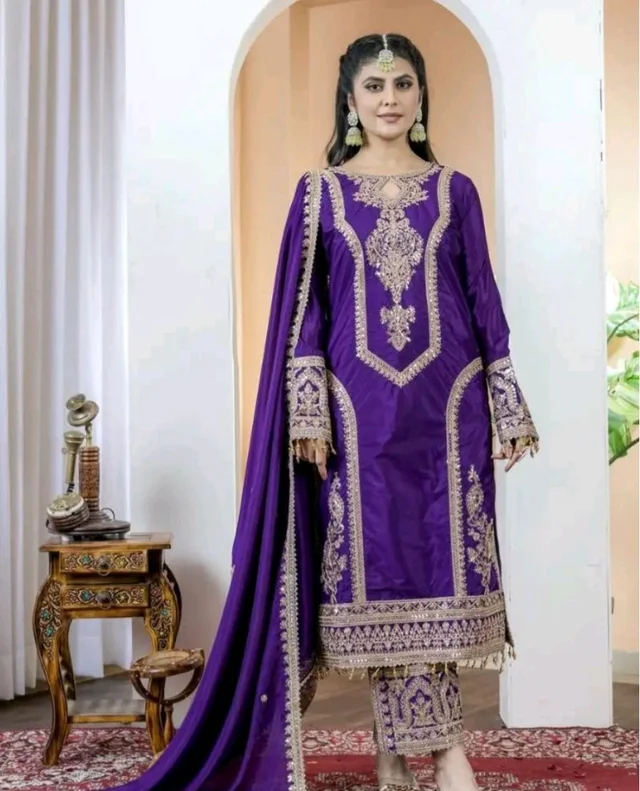 Heavy Chinon Silk kurti Eith Embroidered salwar And Dupatta Set
- Meteorite, M