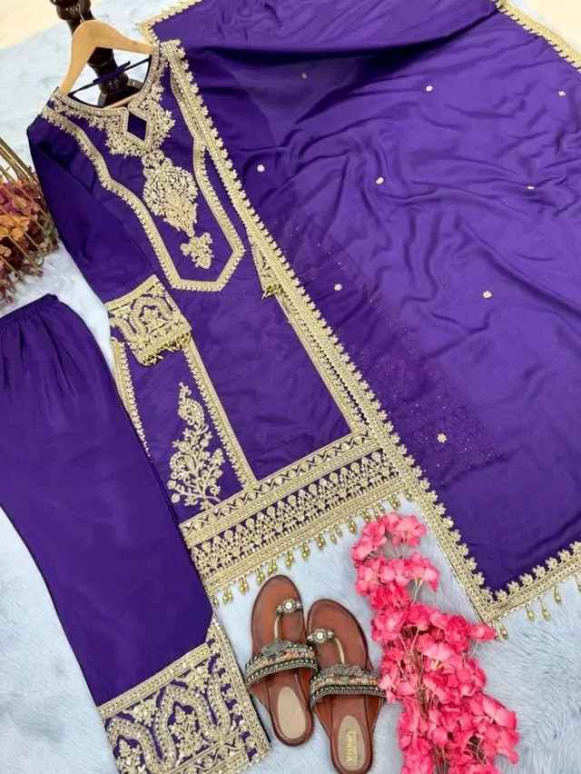 Heavy Chinon Silk kurti Eith Embroidered salwar And Dupatta Set
- Meteorite, M