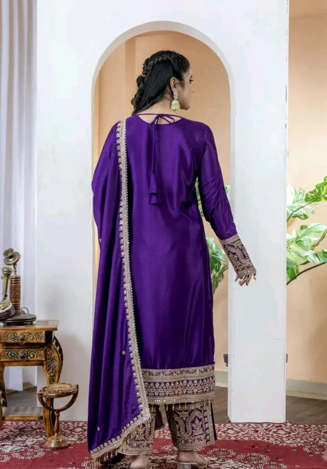 Heavy Chinon Silk kurti Eith Embroidered salwar And Dupatta Set
- Meteorite, S
