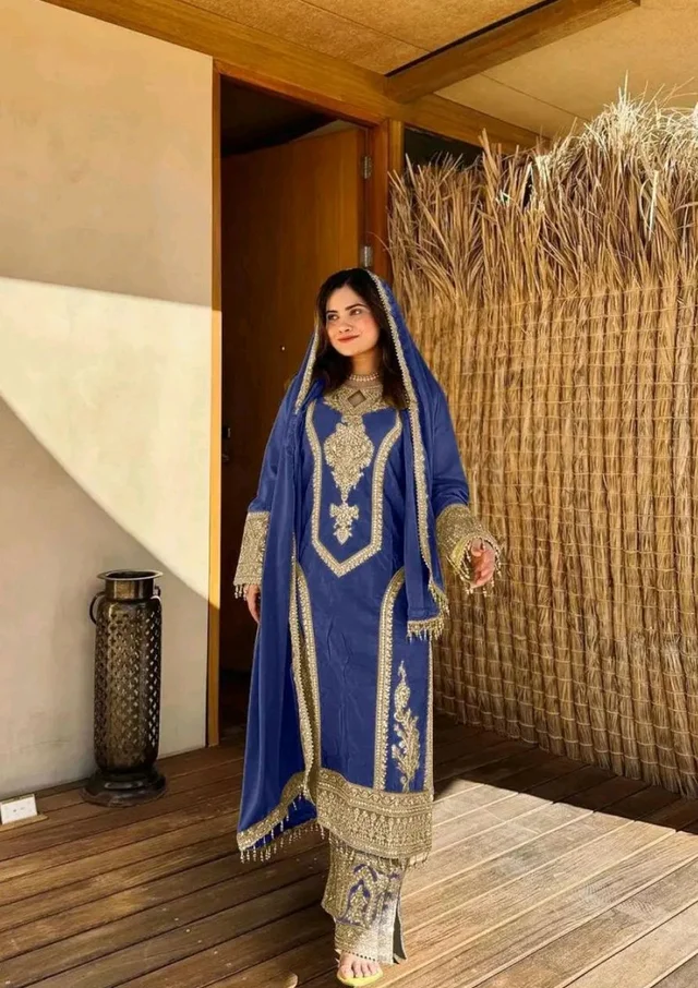Heavy Chinon Silk kurti Eith Embroidered salwar And Dupatta Set
- Cloud Burst, M