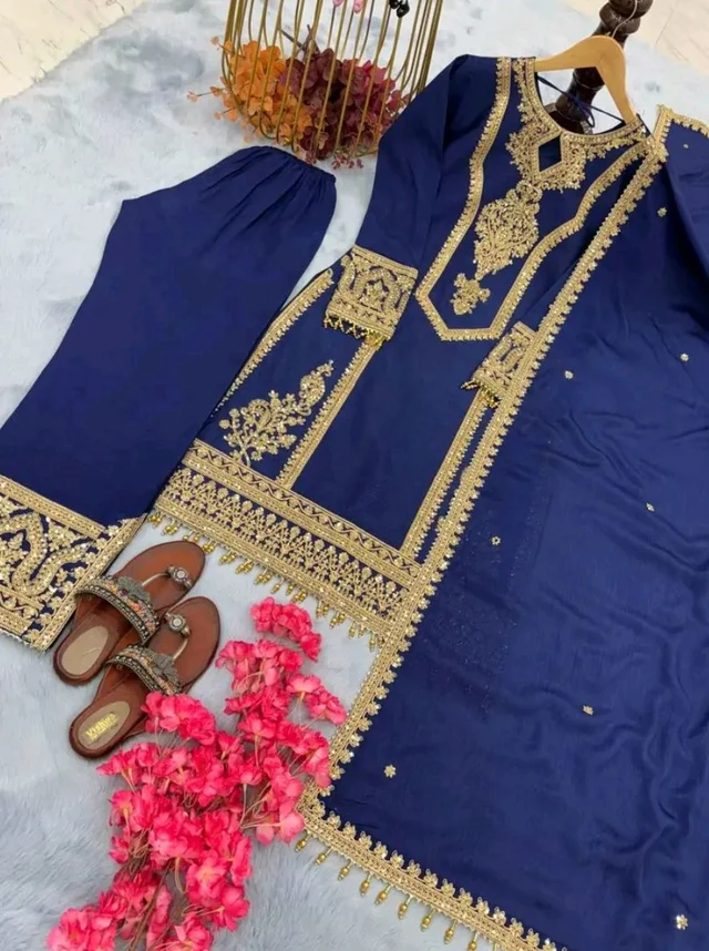 Heavy Chinon Silk kurti Eith Embroidered salwar And Dupatta Set
- Cloud Burst, M