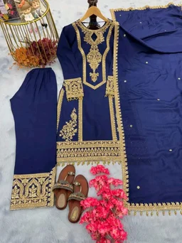 Heavy Chinon Silk kurti Eith Embroidered salwar And Dupatta Set
- Cloud Burst, S