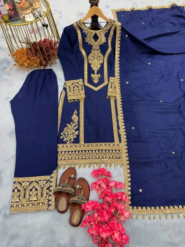 Heavy Chinon Silk kurti Eith Embroidered salwar And Dupatta Set
- Cloud Burst, XXXL