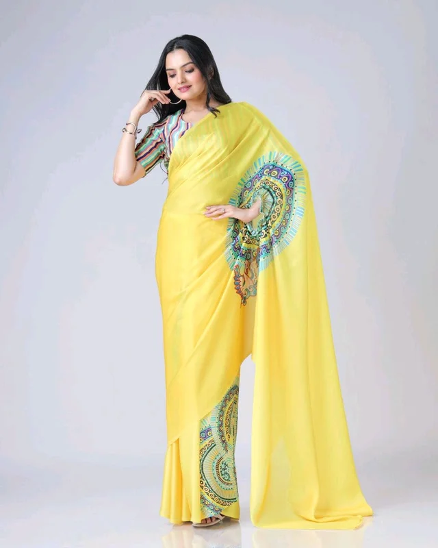 Drape Saree In 2 Different Way To Wear Saree* - corn yellow, Free Size