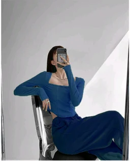 Casual Regular Sleeves Solid Women Dark Blue Top - Nile Blue, L