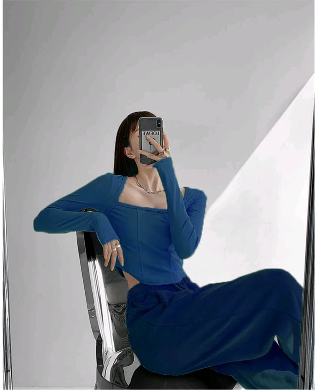 Casual Regular Sleeves Solid Women Dark Blue Top - Nile Blue, S