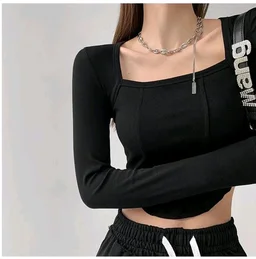 Casual Regular Sleeves Solid Women Dark Black Top - Black, XXXL