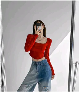 Casual Regular Sleeves Solid Women Red Top - Red, L