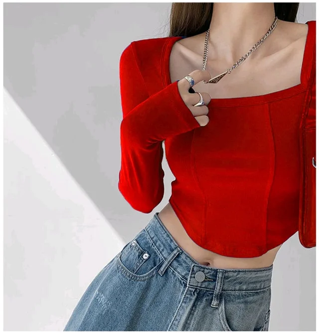 Casual Regular Sleeves Solid Women Red Top - Red, XXL