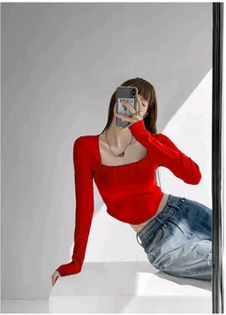 Casual Regular Sleeves Solid Women Red Top - Red, XXXL
