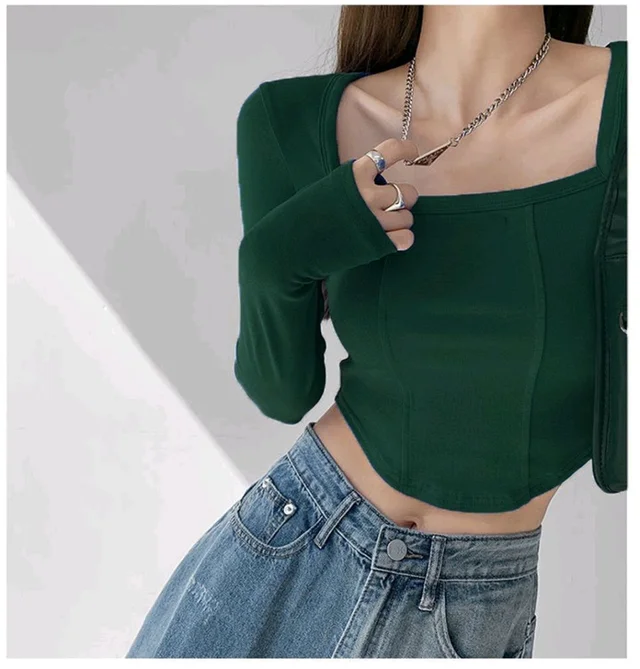 Casual Regular Sleeves Solid Women Green Top - Green, M
