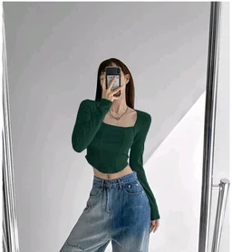 Casual Regular Sleeves Solid Women Green Top - Green, M