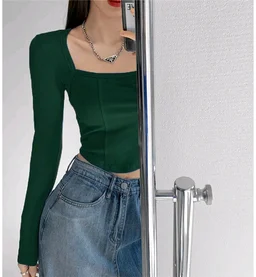 Casual Regular Sleeves Solid Women Green Top - Green, XXL