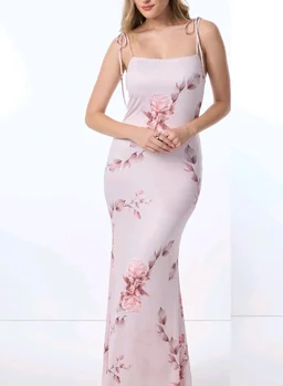 Pink Knotted Sleeves Printed Slip-On. Dress - Soft Peach, S