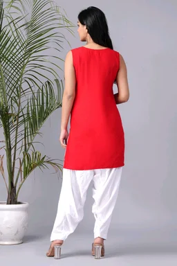 Viscose Rayon Kurti Patiala Dupatta Set - Red, S
