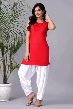Viscose Rayon Kurti Patiala Dupatta Set - Red, XXXL