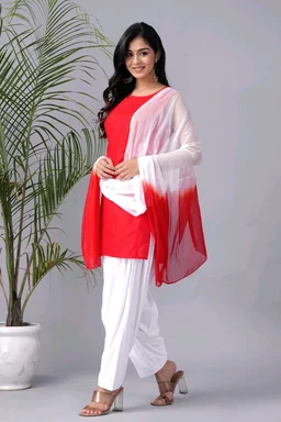Viscose Rayon Kurti Patiala Dupatta Set - Red, XXXL
