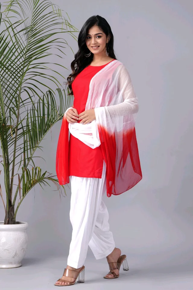 Viscose Rayon Kurti Patiala Dupatta Set - Red, XXXL