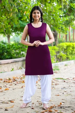 Viscose Rayon Kurti Patiala Dupatta Set - Plum, M