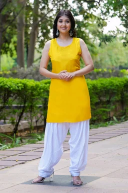 Viscose Rayon Kurti Patiala Dupatta Set - Ripe Lemon, XL