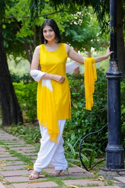 Viscose Rayon Kurti Patiala Dupatta Set - Ripe Lemon, XXXL