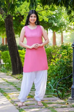 Viscose Rayon Kurti Patiala Dupatta Set - pink, XS