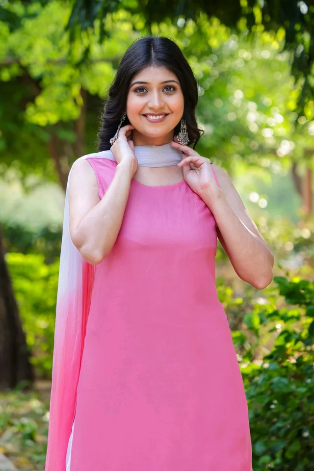 Viscose Rayon Kurti Patiala Dupatta Set - pink, XXL