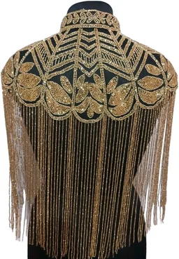 Women Hand beaded Embellished Short Cape Poncho (white) - Barley Corn, Free Size