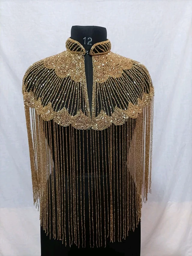 Women Hand beaded Embellished Short Cape Poncho (white) - Domino, Free Size