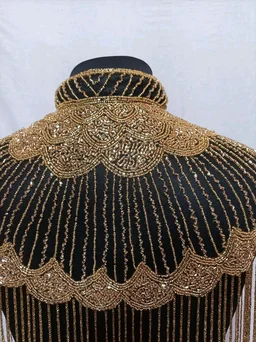 Women Hand beaded Embellished Short Cape Poncho (white) - Domino, Free Size