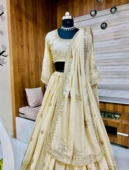 Womens Georgette Lehenga Choli Lehenga(Stitched), Blouse(Unstitched) Off White Free Size - off white, Free Size