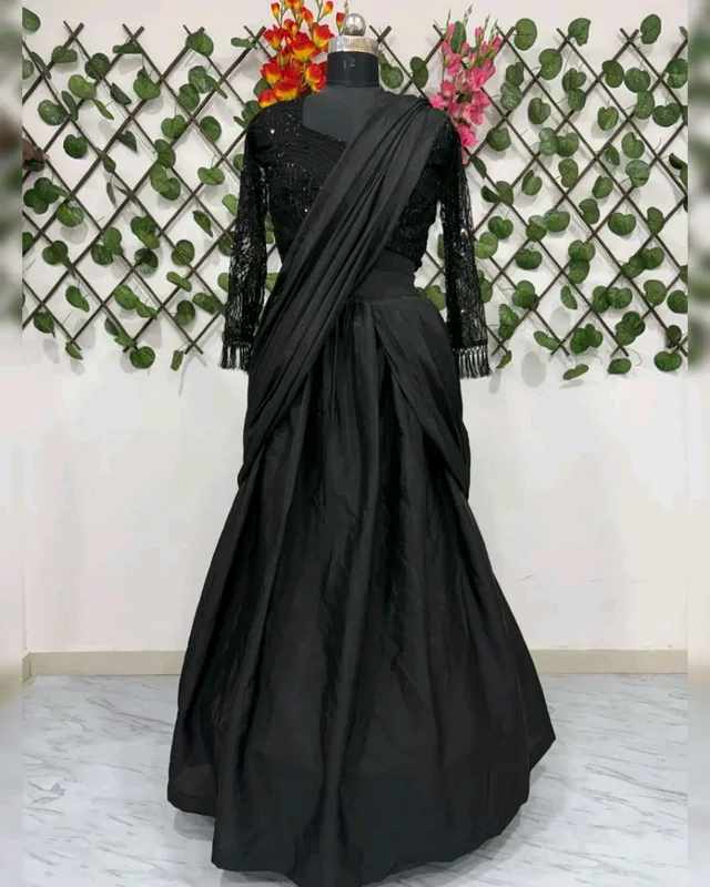 New Party Wear Ready-to-Wear Lehenga Saree with Real Mirror Border Work & Embellished Blouse
- Black, Free Size