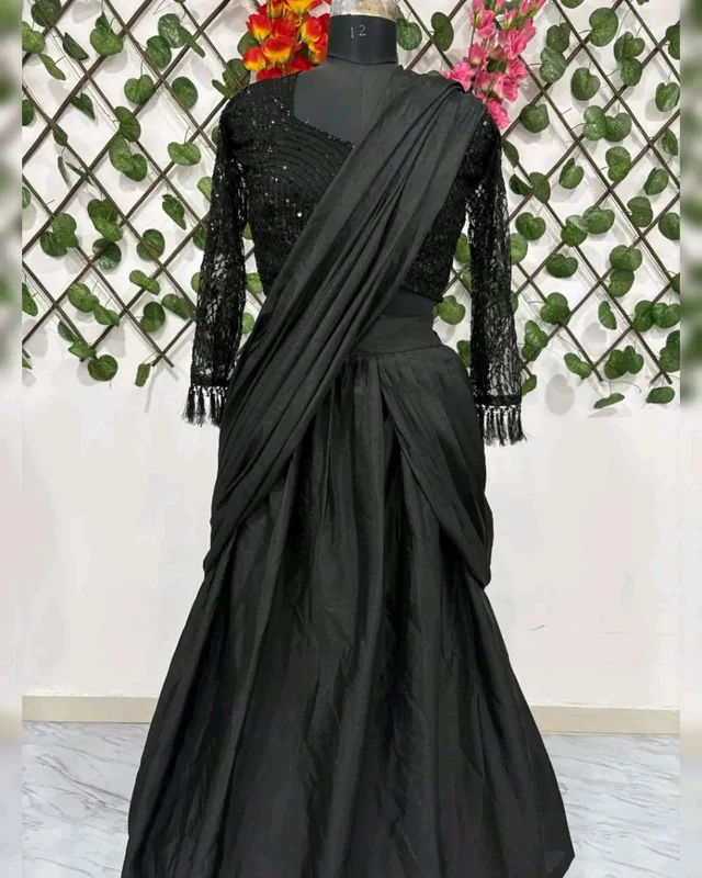New Party Wear Ready-to-Wear Lehenga Saree with Real Mirror Border Work & Embellished Blouse
- Black, Free Size