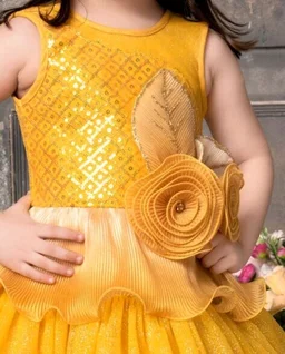Girls Multilayered Party Wear Gown Dress - Fuel Yellow, S 8 To 9 Yrs