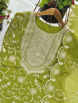 Heavy Georgette Embroidered Top & Sharara Plazo Set – Ready to Wear, Fully Stitched - Pea Green, L