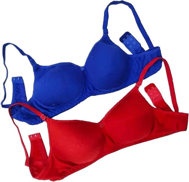 Pack of 2 Women T-Shirt Lightly Padded Bra (Multicolor) - Red::Royal Blue, 30B